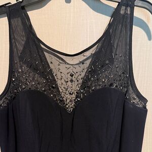 Black Beaded Mesh Yoke Evening Dress